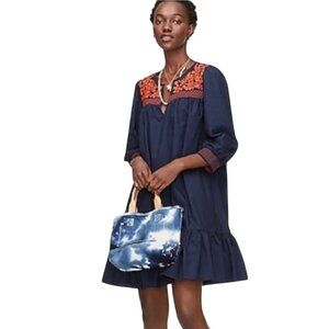 J.Crew Leda Embroidered Popover Dress Ruffled Hem 3/4 Balloon Sleeve Size XXS